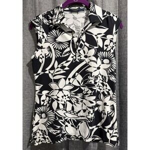 Polo Golf Ralph Lauren Women's Sz Small Sleeveless Cotton Top Black/White Floral